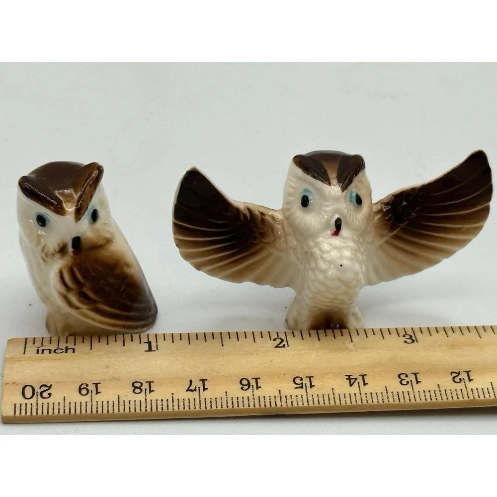 Vintage Ceramic‎ Miniature Owls  Can Be Used As Cake Toppers